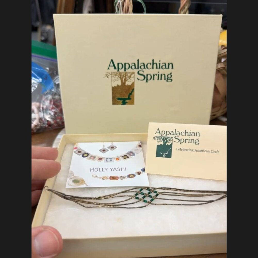 Vintage Holly Yashi Multi-Strand Wire Bracelet Green Accents Appalachian Spring